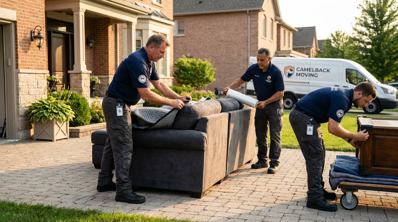 Large estate moving crew wrapping furniture in Chester Springs, PA