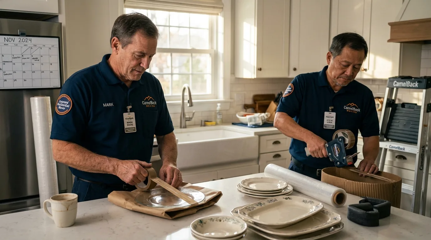 Professional crew packing kitchen dishware in Chester Springs, PA